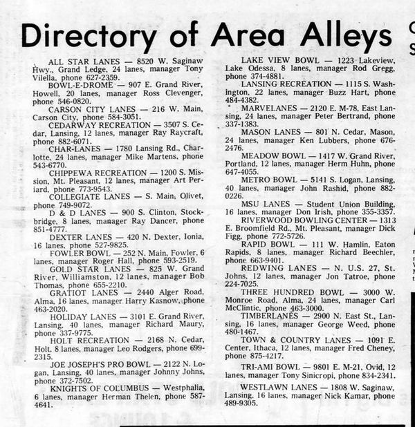 Cedarway Recreation - 1974 List Of Lanes (newer photo)
